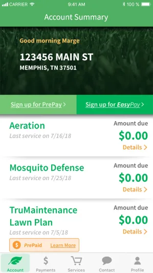 TruGreen mobile app screen — technician chat surface, the Virtual Technician feature in the shipping app.